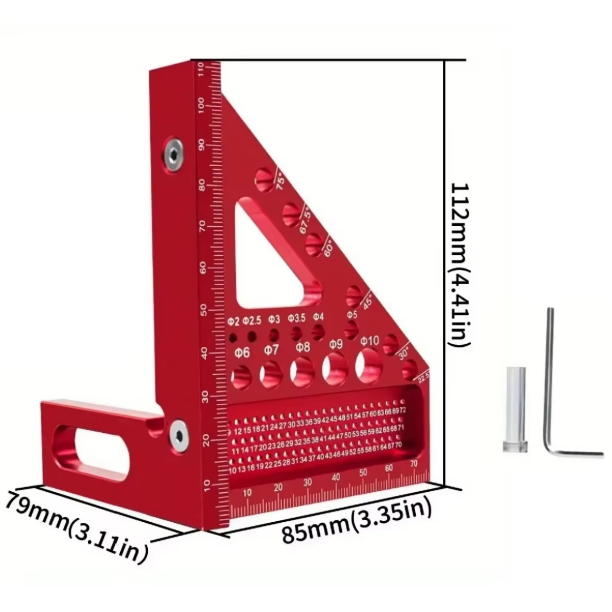 Rapporteur carré pour le travail du bois, règle de mesure multi-angle 3D étendue avec goupille de dé