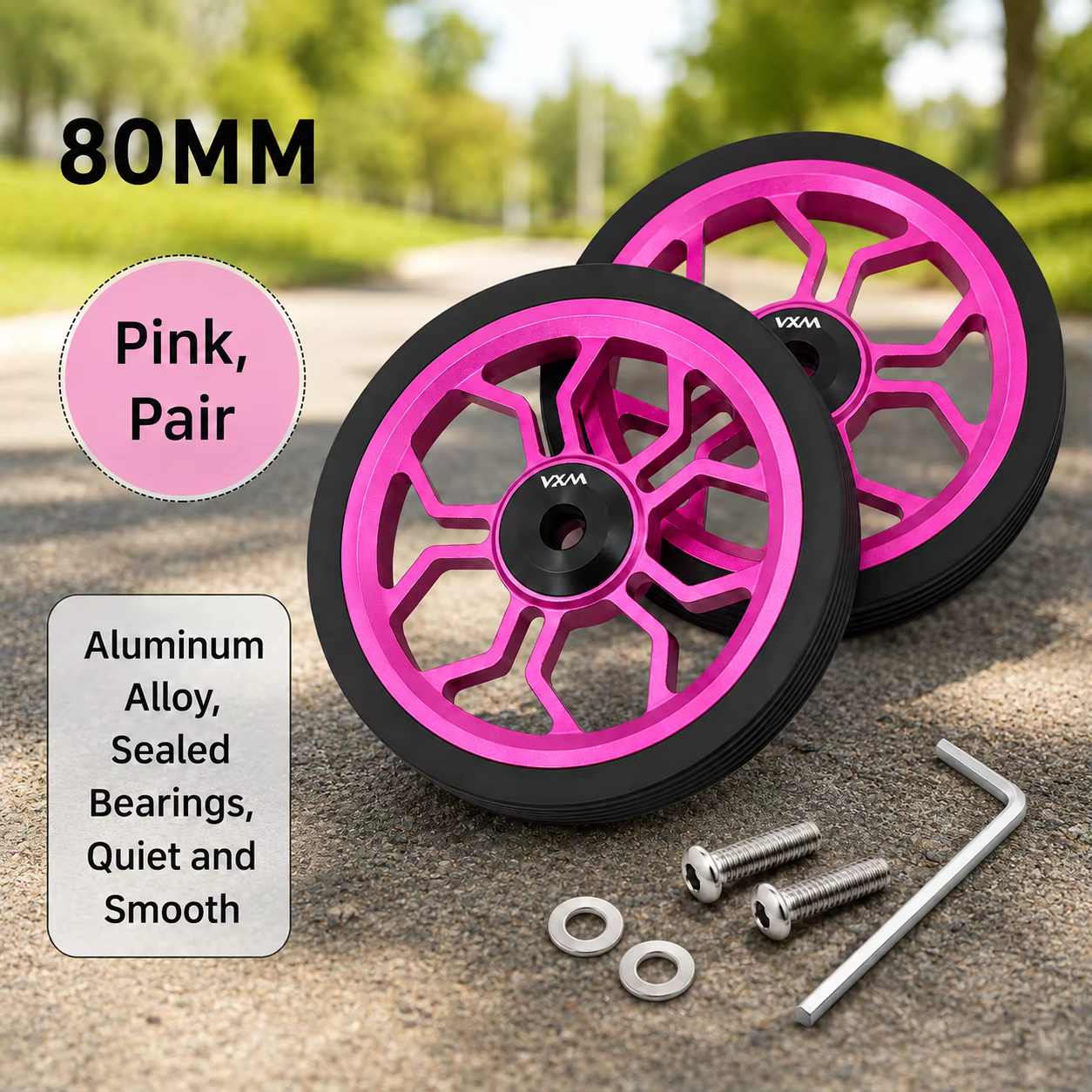 Roues pliantes VXM 80MM pour vélo, grandes roues faciles à utiliser en alliage d'aluminium avec roul