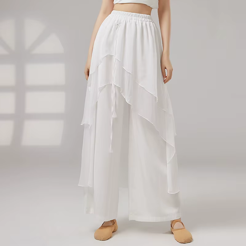 Pantalon de danse classique pour femme, coupe large, fluide, avec jupe superposée en mousseline, tai