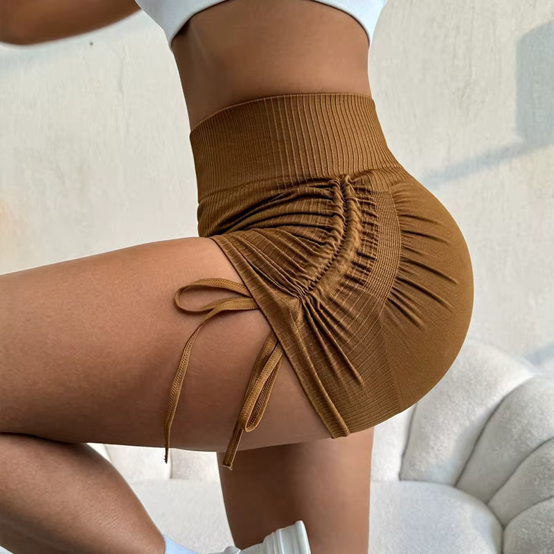 Short d'entraînement froissé pour femmes, taille haute, butin de levage, gymnastique, Yoga, motard