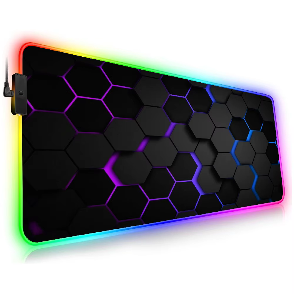 Tapis de souris LED RGB, tapis de clavier pour jeux e-sport, tapis de table, hexagones géométriques,