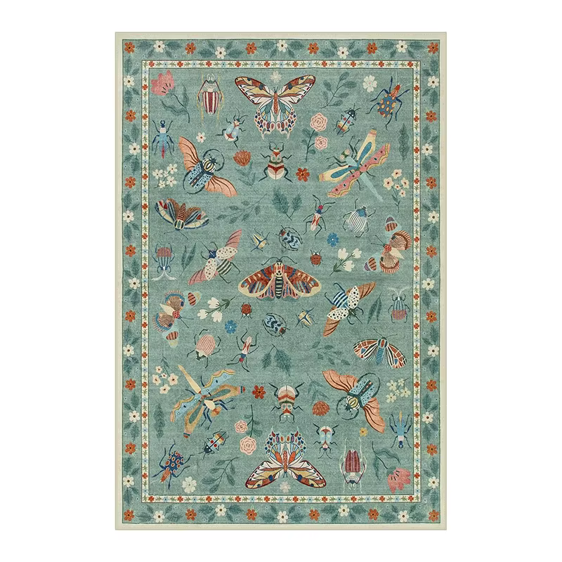 Lea-Tapis de grande taille pour salon, chambre à coucher, sol de chevet, polymères d'insectes verts,