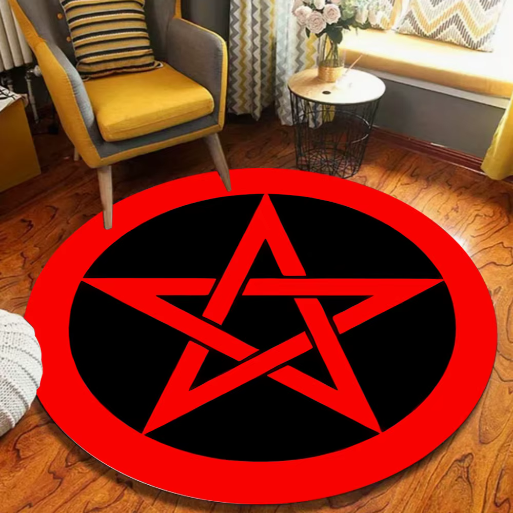 Tapis circulaire à motif pentagramme gothique, imprimé noir et rouge, tapis antidérapant pour porte,