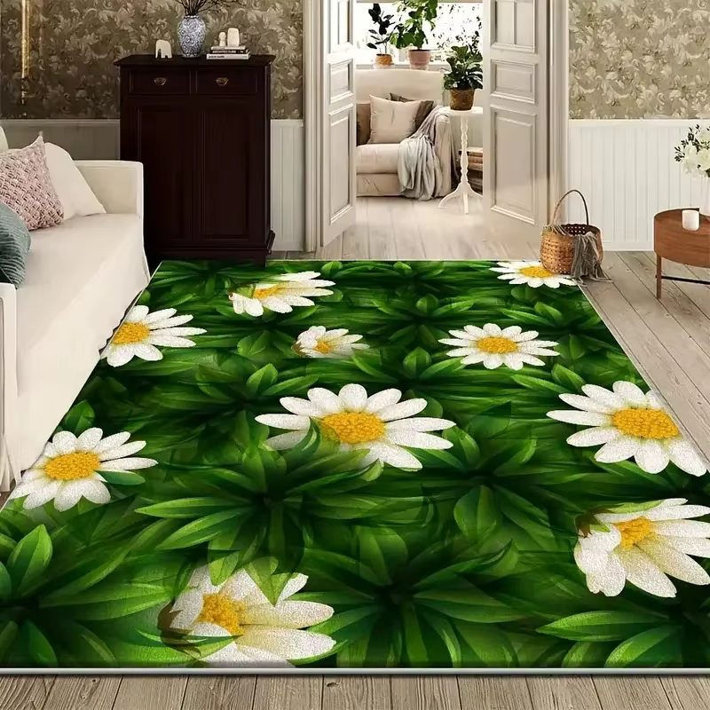Tapis de sol imprimé de fleurs de marguerites fraîches, 1 pièce, pour chambre à coucher, salon, cuis