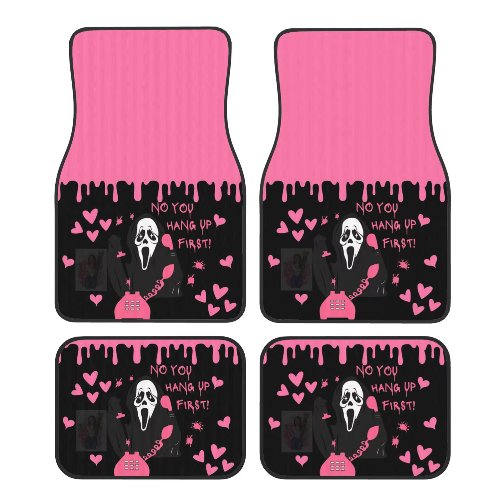 Tapis de voiture avec visage fantôme rose, film d'horreur drôle, tapis avant et arrière, Style Uniqu