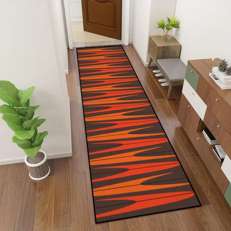 MCM – tapis de course moderne antidérapant, pour couloir d'entrée, rétro, Orange et marron
