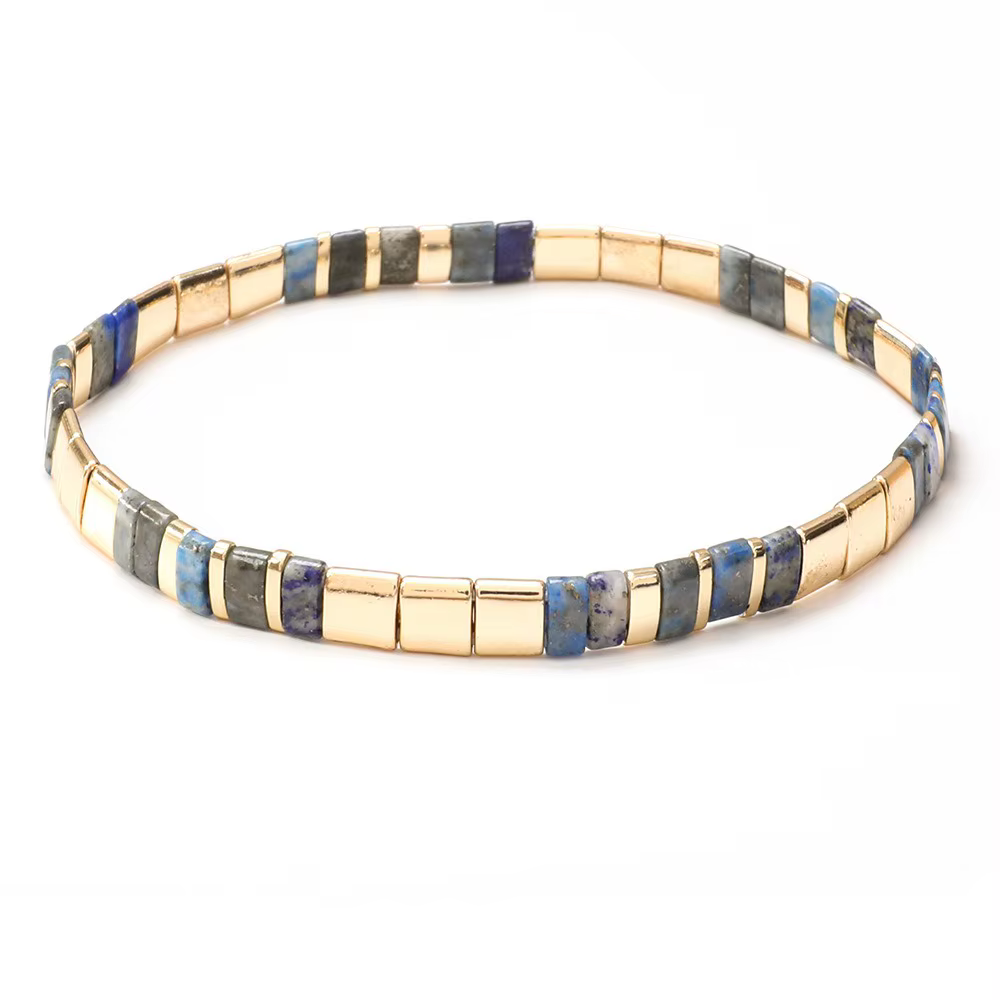 Bracelet élastique en pierre naturelle colorée pour femmes, perles de Tila, cadeau, bijoux colorés à