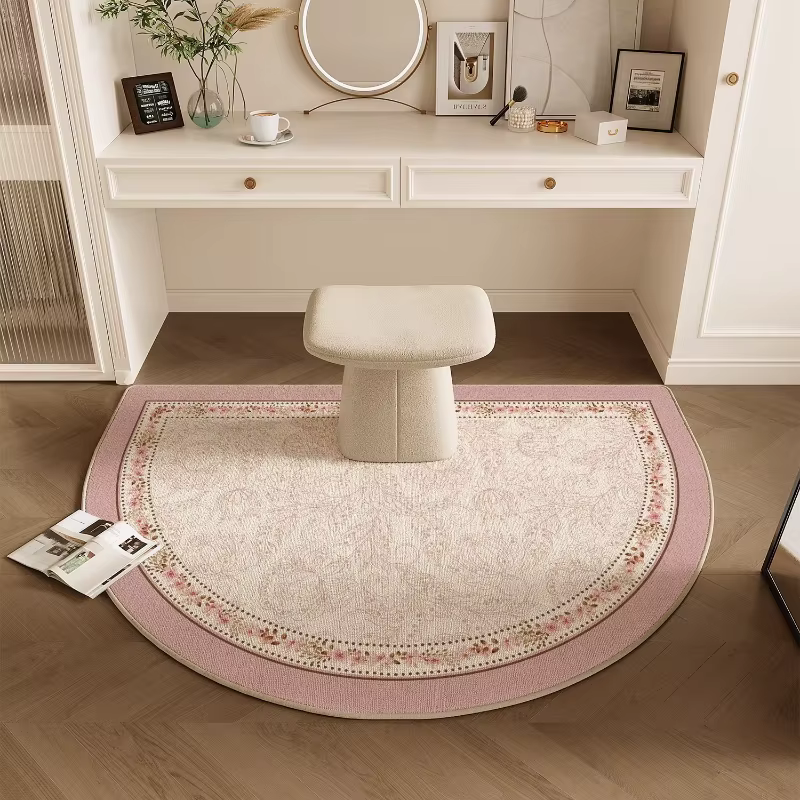 Tapis de chambre à coucher rose à motif floral, tapis semi-circulaire luxueux, doux et moelleux, tap