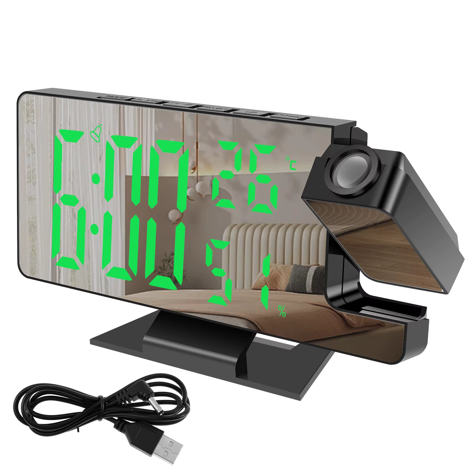 Réveil numérique LED, horloge de projection avec 180 ° Miroir de projecteur rotatif, grand écran, ho