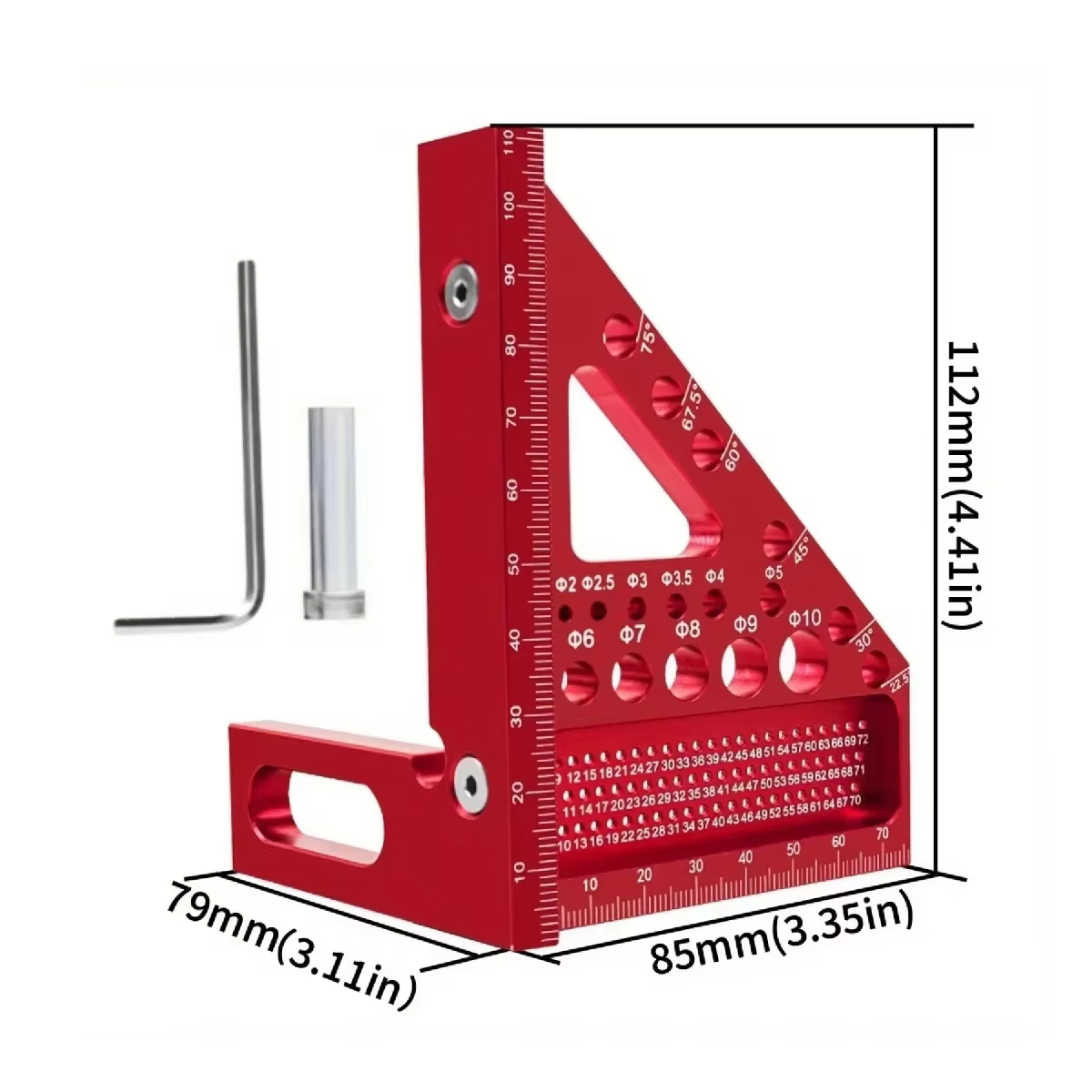 Règle de mesure multi-angle arc-en-ciel 3D, rapporteur carré de travail de calcul avec goupille, tri