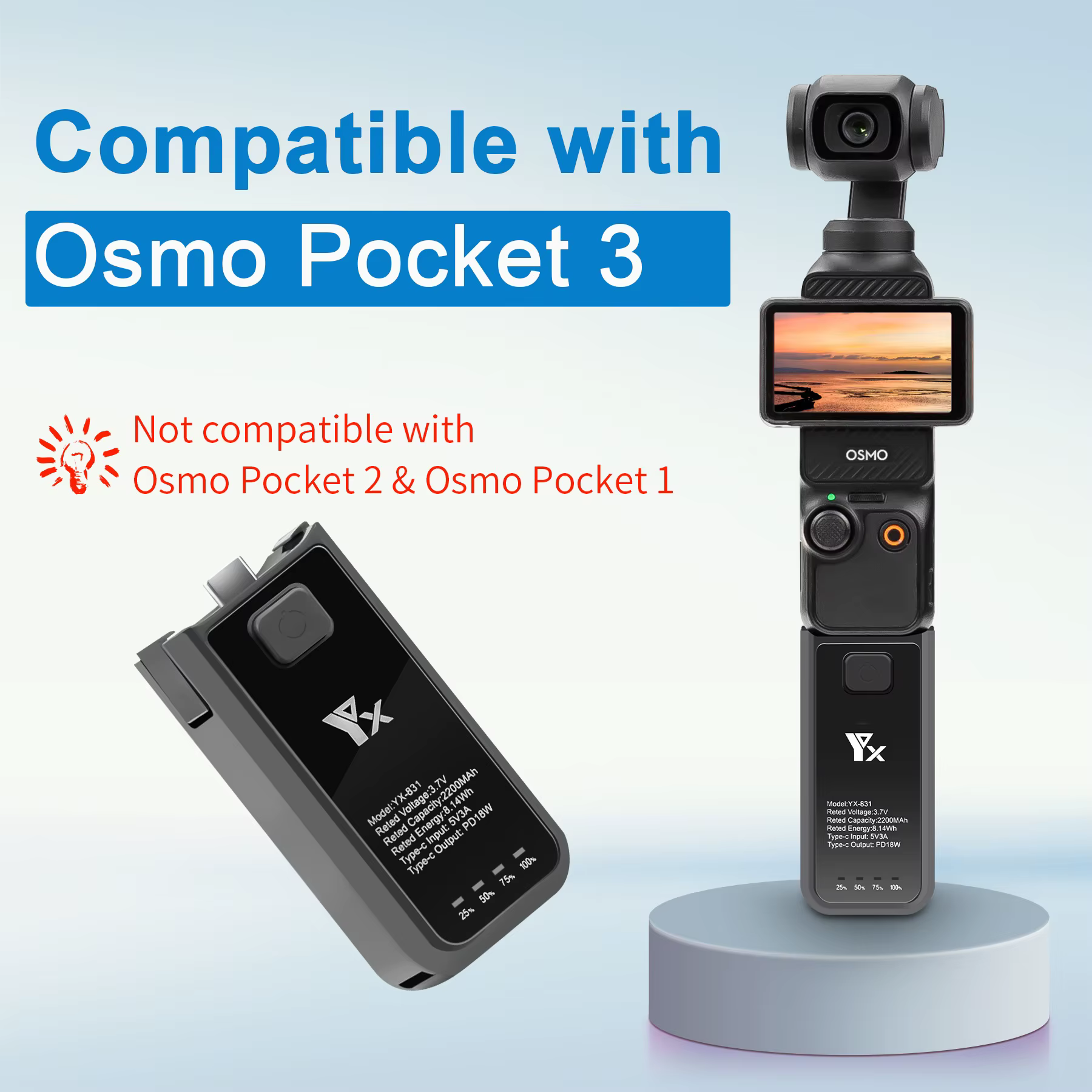 Chargeur de caméra pour DJI Osmo Pocket 3, accessoire de poignée à longueur accrue pour un contrôle 