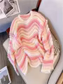 Will spot le pull rayé arc-en-ciel femme nouvel hiver ample montrer mince bord bosse couleur col ron