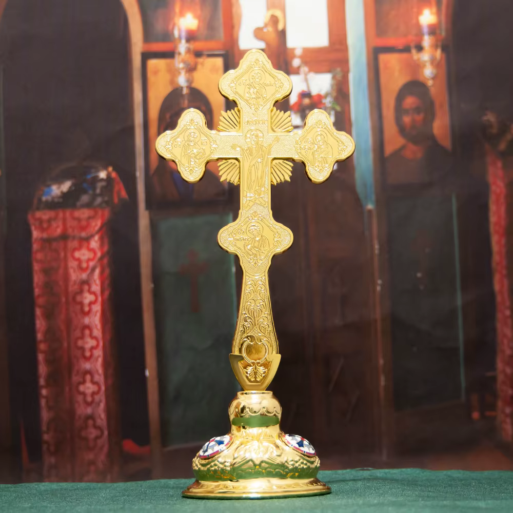 HTISOK Croix orthodoxe Deuil Jésus Grande Église plaquée or Jésus Crucifix Bishop Pasteur Prière Cad