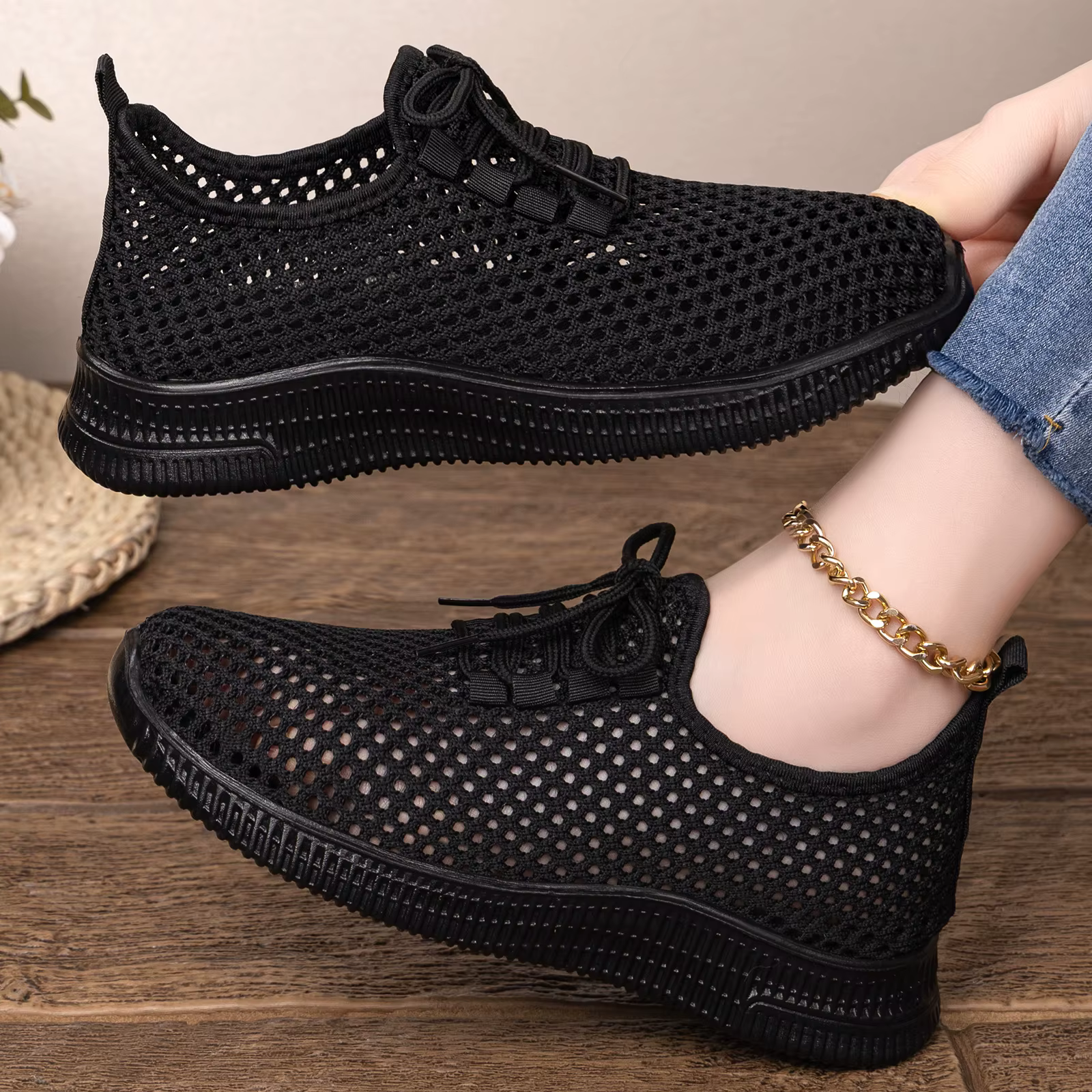 Baskets élastiques en maille creuse pour femmes, respirantes, antidérapantes, à semelle souple, conf