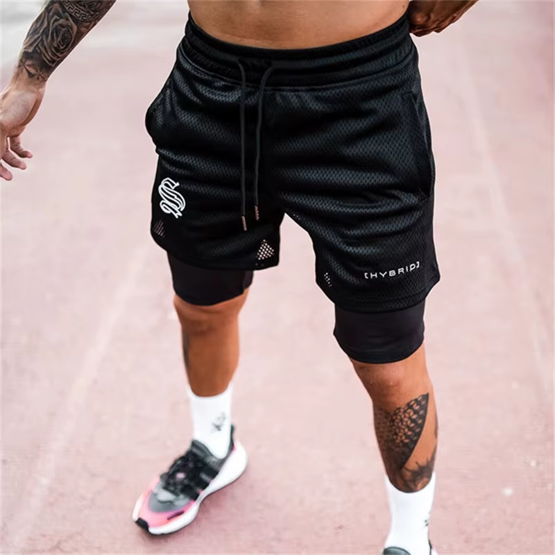 Short 2 en 1 respirant imprimé d'été pour hommes, pour gymnases, Fitness, course à pied, séchage rap