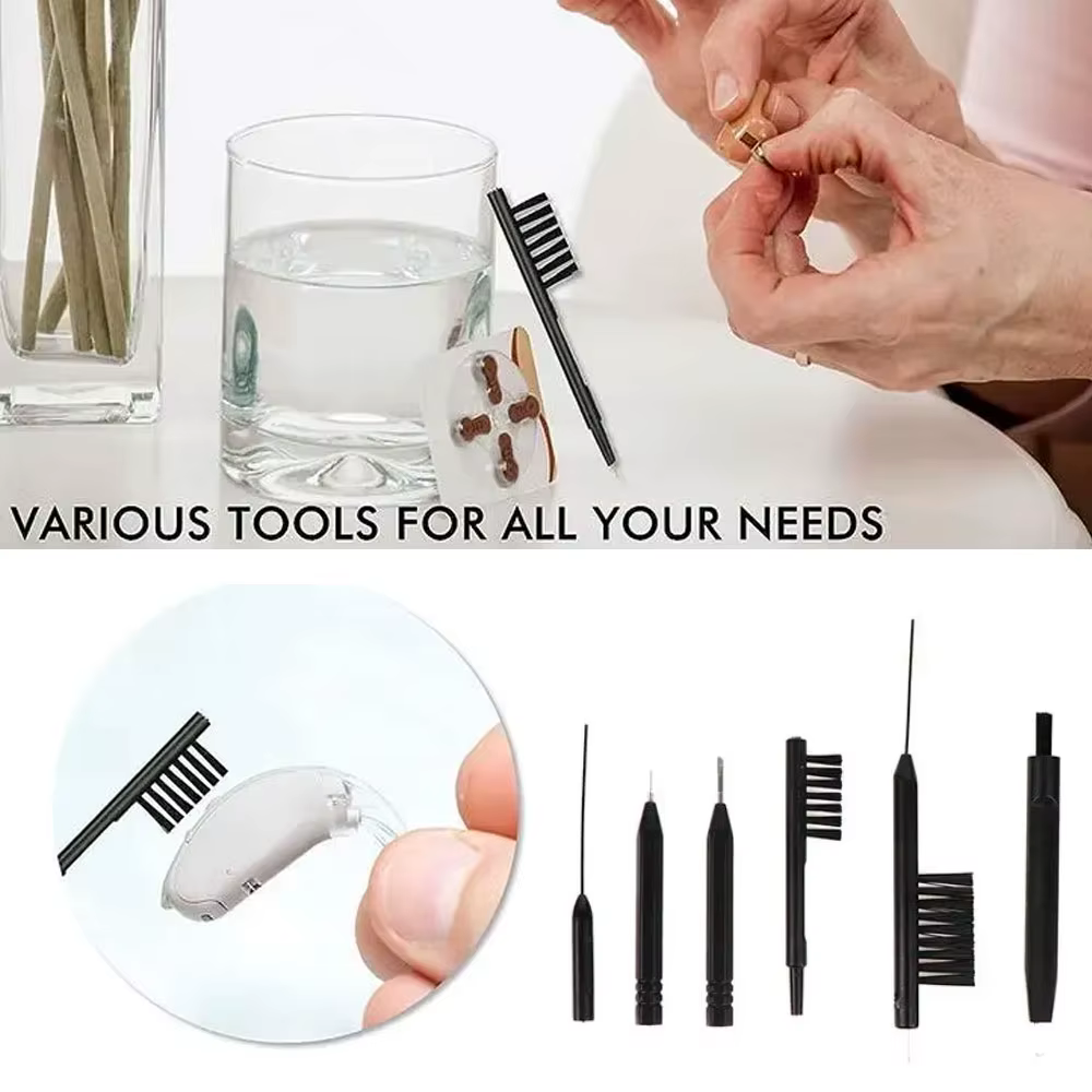 Kit de nettoyage pour aide auditive, brosse, nettoyeur d'évent, fil magnétique, boucle de cire, ense