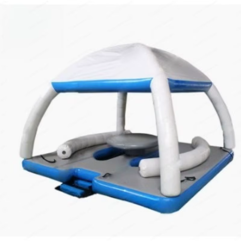 Île flottante gonflable avec auvent, canapé-lit, plateforme et table avec échelle pour fête sur le l