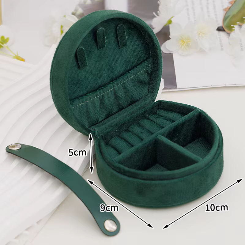 Boîte à bijoux de voyage ronde en velours - Organisateur portable pour bagues, boucles d'oreilles, c