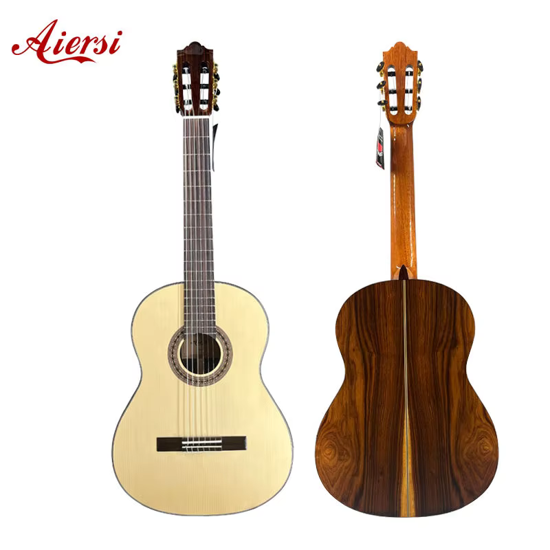 Guitare classique faite à la main de 39 pouces avec dessus en épicéa suisse massif/cèdre, dos Santos