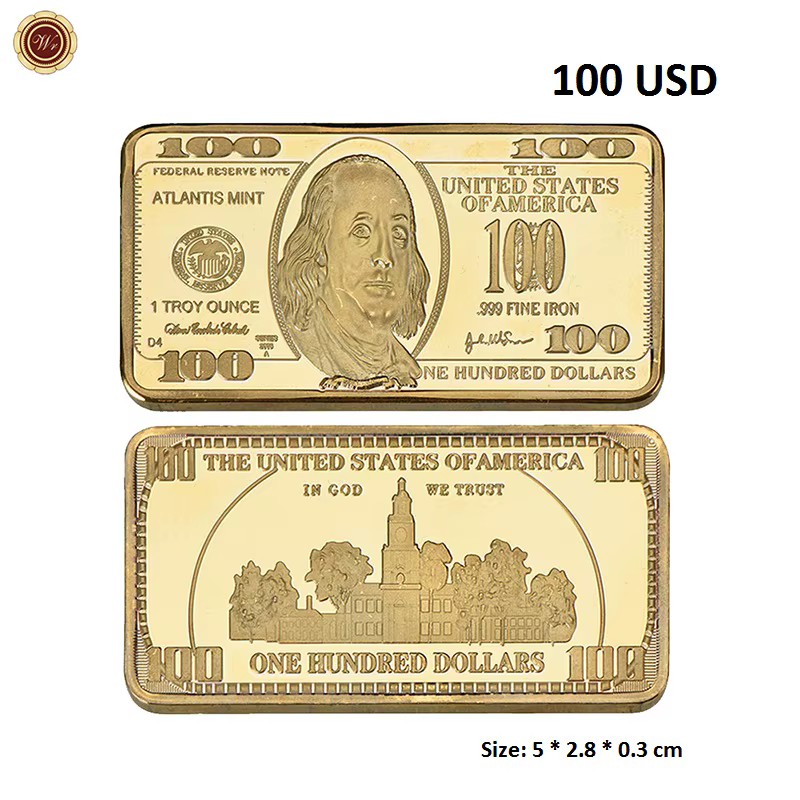 Lingot plaqué or plaqué or 24 carats pour homme, pièce de monnaie, dollar américain, conception d'ar