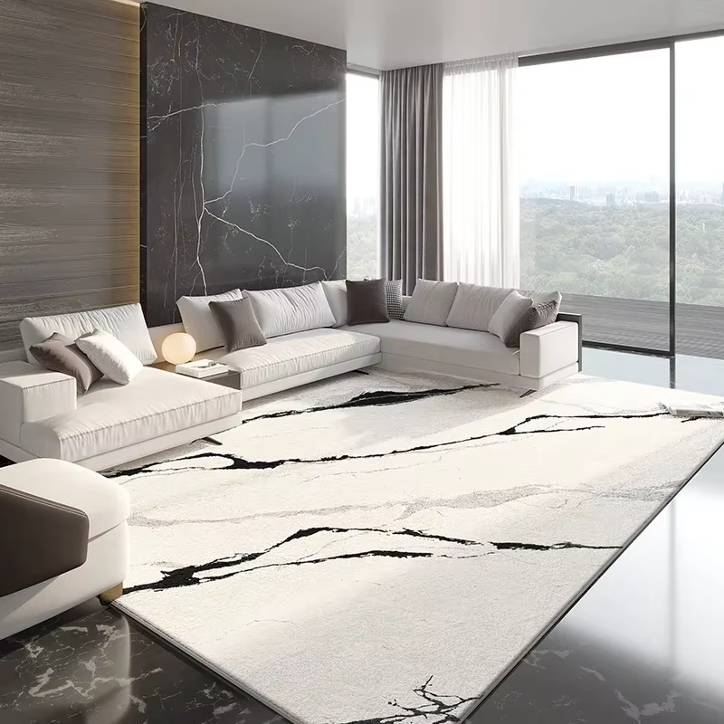 Tapis de Style français pour salon, en peluche minimaliste, noir et blanc, moelleux, doux, décor de 