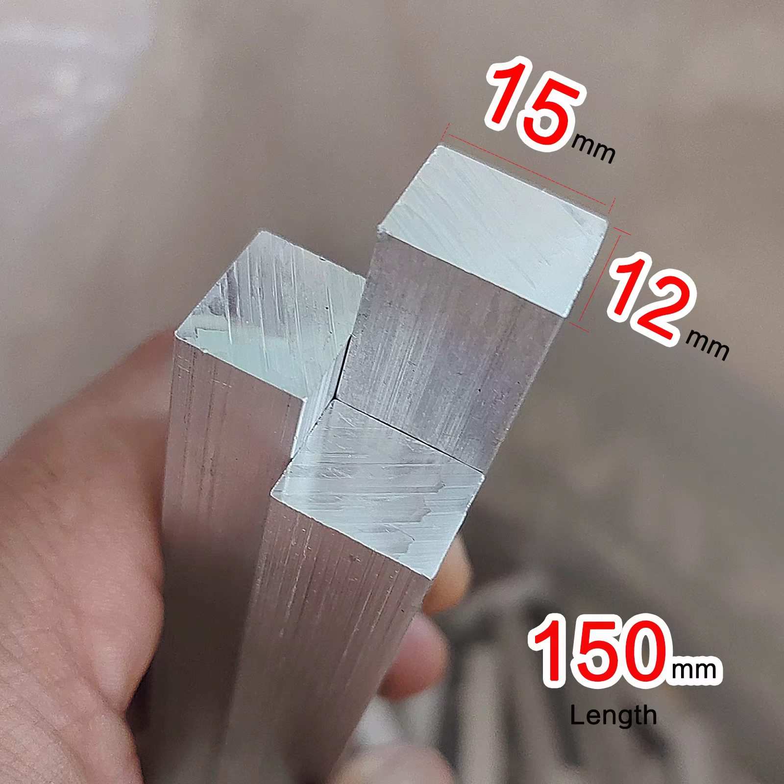 Barre plate en alliage d'aluminium 6061, épaisseur 12 mm, largeur 15 mm, longueur 150 mm
