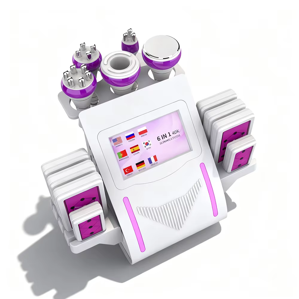 Appareil de remodelage corporel 6 en 1 avec radiofréquence, cavitation 40k, lipolaser, aspiration, m