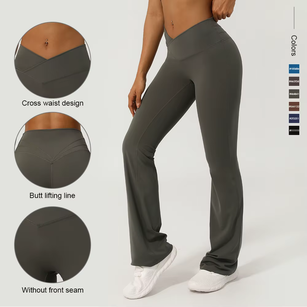 Pantalon évasé de Fitness croisé en V, levage des fesses, taille croisée, Leggings de Sport de Yoga,