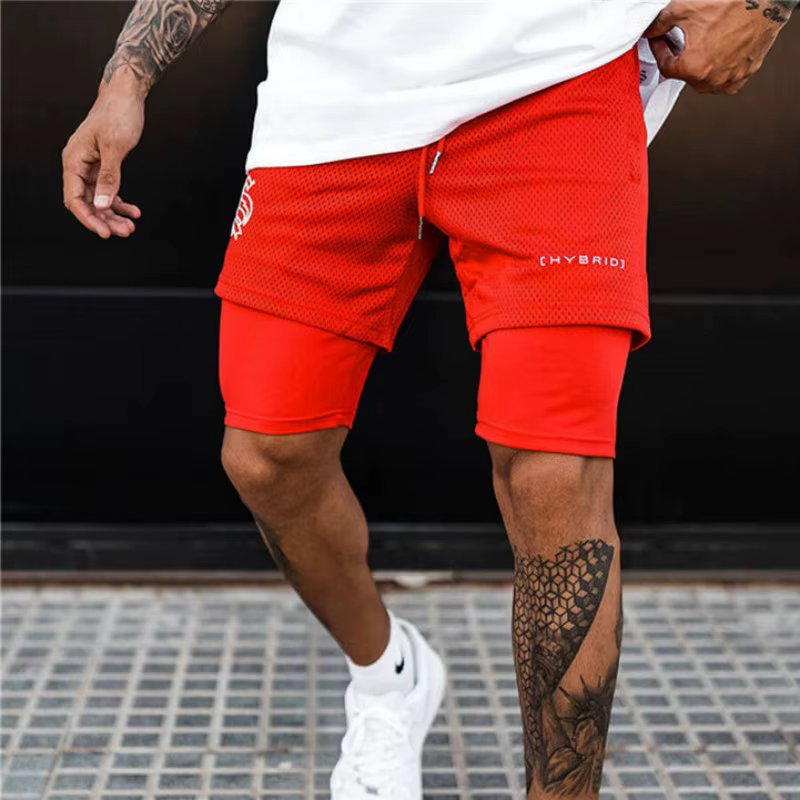 Short 2 en 1 respirant imprimé d'été pour hommes, pour gymnases, Fitness, course à pied, séchage rap
