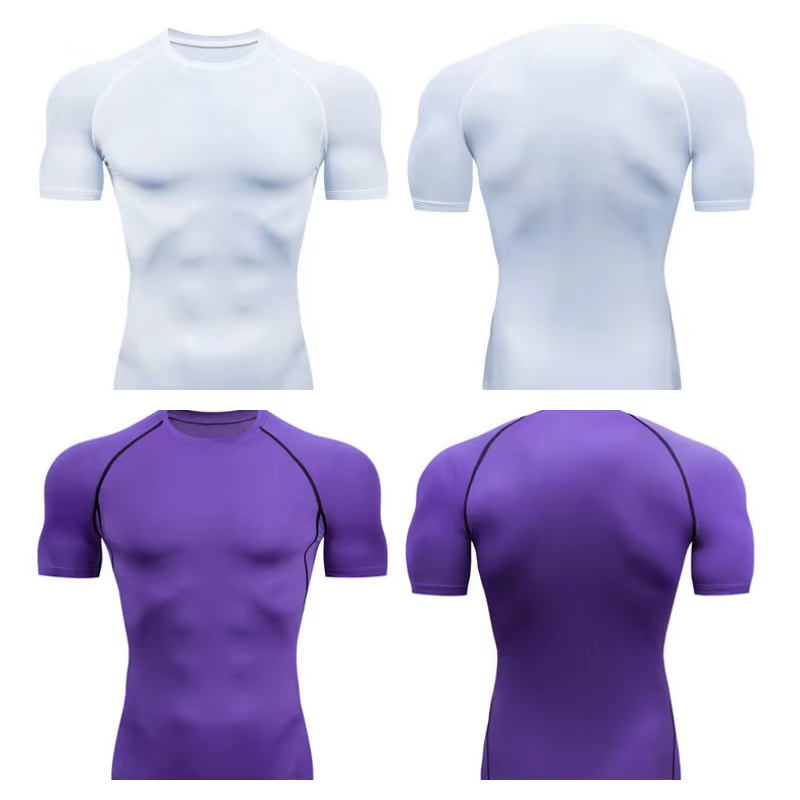 Hommes Compression course t-shirt Fitness serré à manches courtes t-shirt formation Jogging chemises