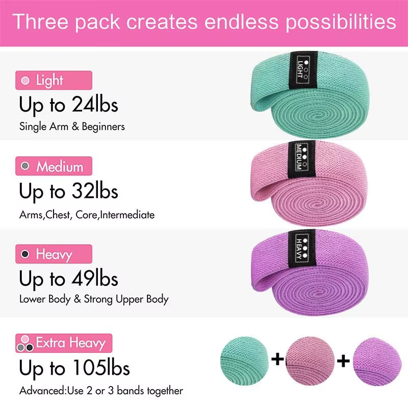 Lot de 3 bandes longues pour le travail, en tissu, pour les exercices
