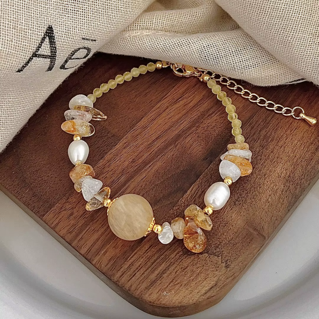 Ruifan couleur ambre pierre naturelle irrégulière perle d'eau douce jaune cristal perlé femmes Brace
