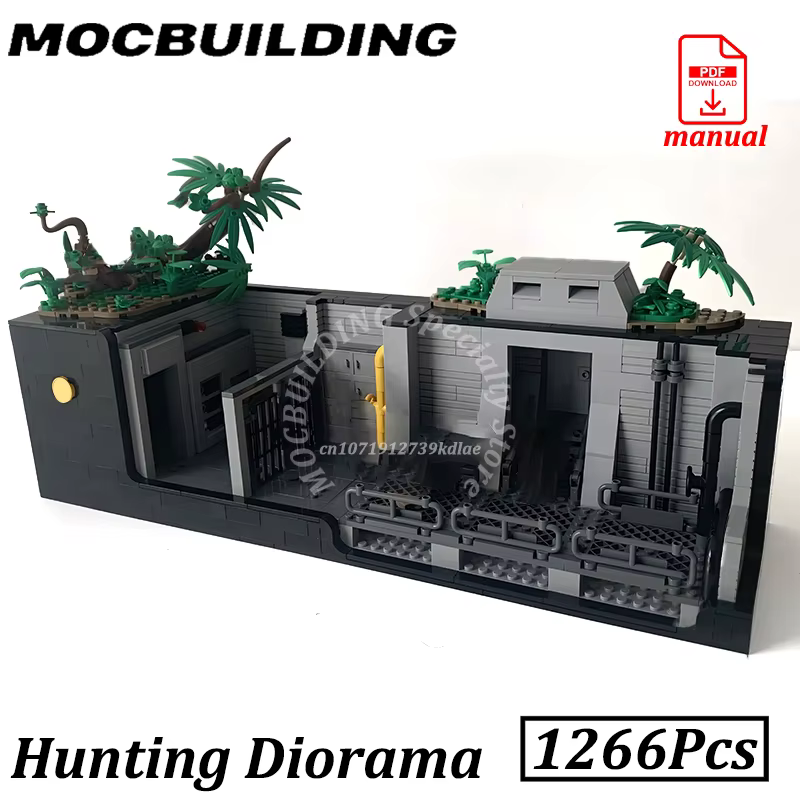 Diorama de chasse dinosaure, modèle Jurassic MOC, blocs de Construction en brique, jouets de Constru