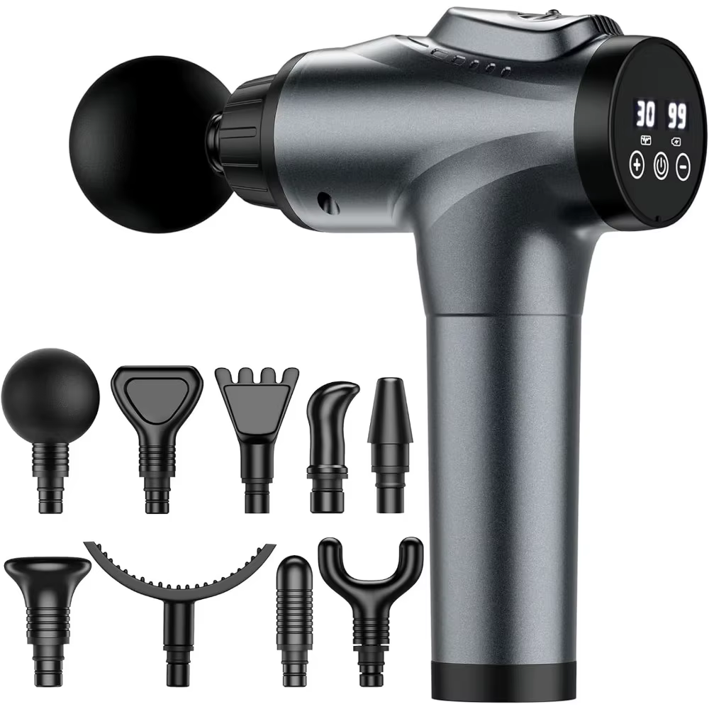 Pistolet de massage électrique portatif pour tissus profonds, 30 niveaux de vitesse, 9 têtes de mass