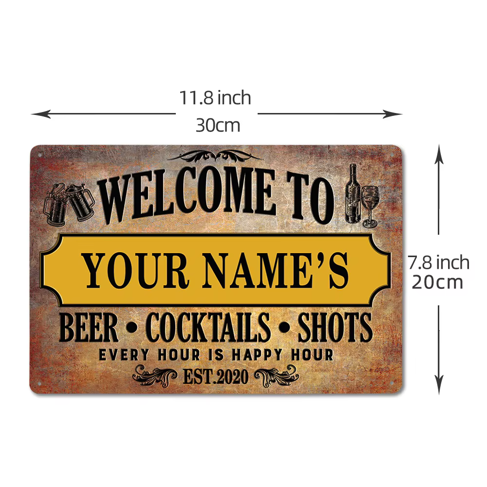 Panneau de Bar personnalisé, WELCOME TO BEER COCKTAILS SHOTS, nom personnalisé, Plaque rétro en méta
