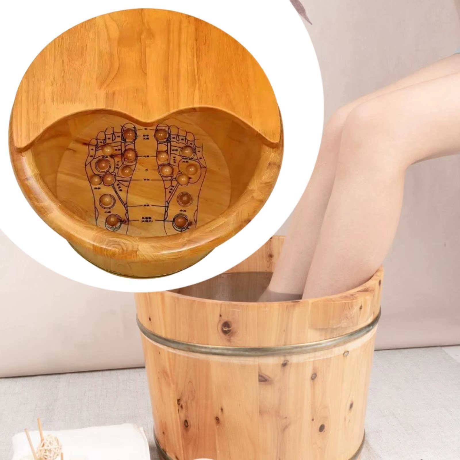 Baril de baignoire de pieds en bois avec couvercle, seau de trempage des pieds, seau de lavage des p