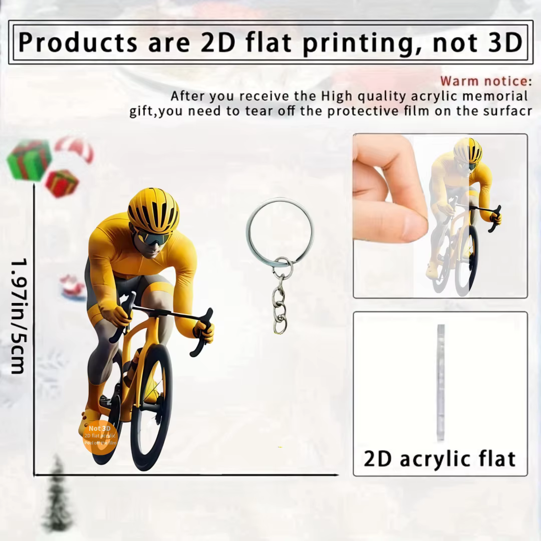 Porte-clés pendentif cycliste jaune, passionné de cyclisme, ornement plat en acrylique 2D, breloques