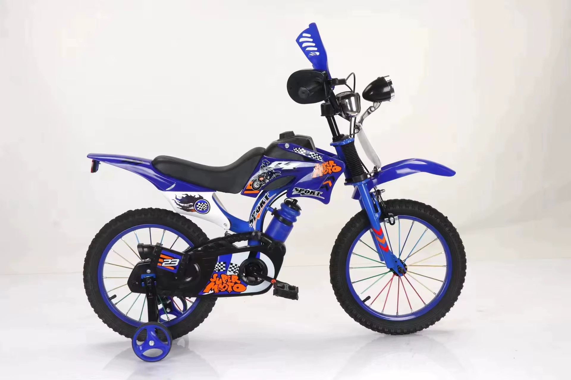 Vélo à pédales de moto tout-terrain bleu pour garçons et filles 12/16 pouces modèle de base pour enf