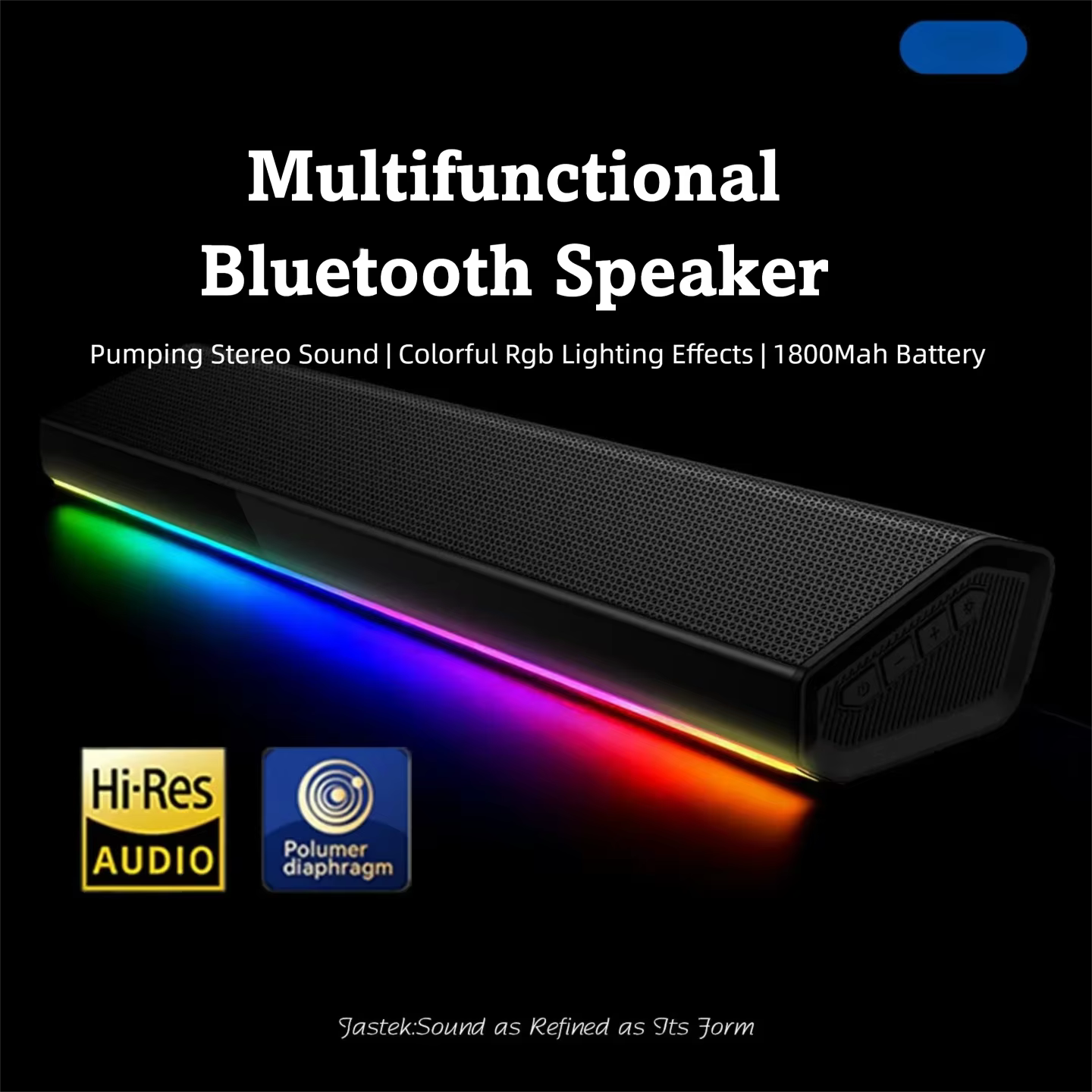 Barre de son Bluetooth pour jeux, lumière LED colorée, basses stéréo 20W, batterie 1800mAh, USB/TF/A