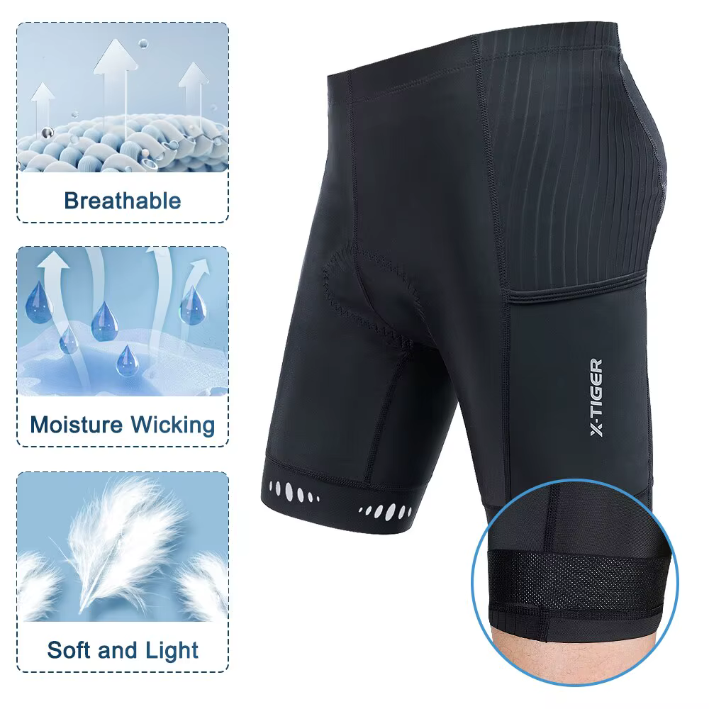 X-TIGER Hommes Cyclisme Shorts avec Poche Arrière 5D Gel Rembourré Vélo Shorts pour Hommes Montagne