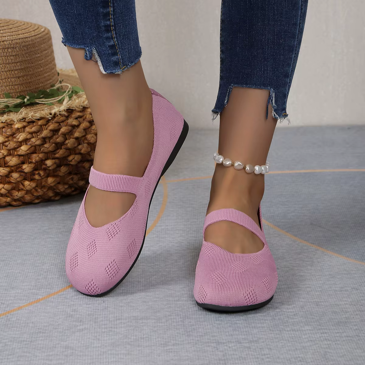 Chaussures plates en tricot élastique pour femmes, mocassins souples et respirants, légers à enfiler