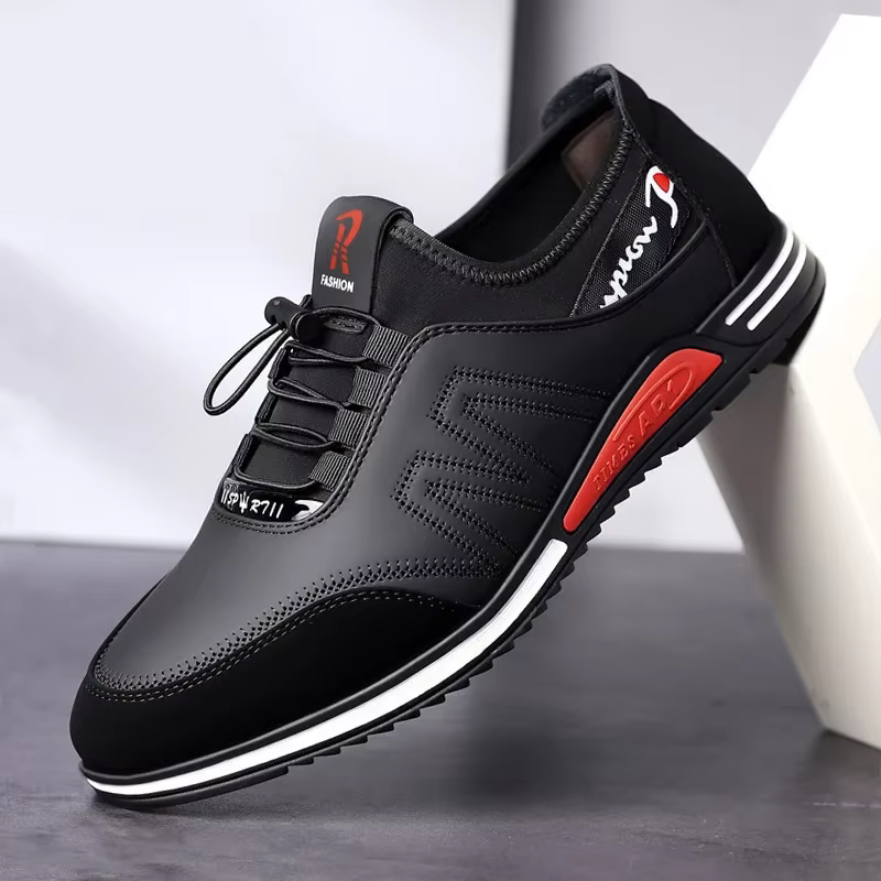 Chaussures en cuir à bande élastique pour hommes, baskets souples et plates, chaussures décontractée