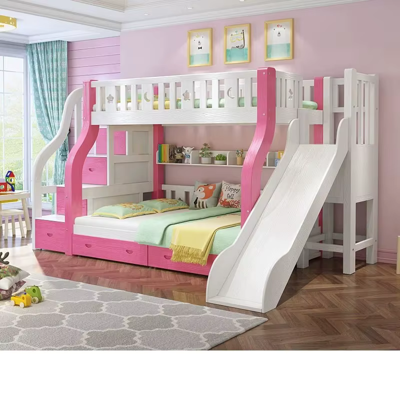 Meubles pour enfants lit superposé enfants lit superposé en bois avec toboggan pour filles lit en bo
