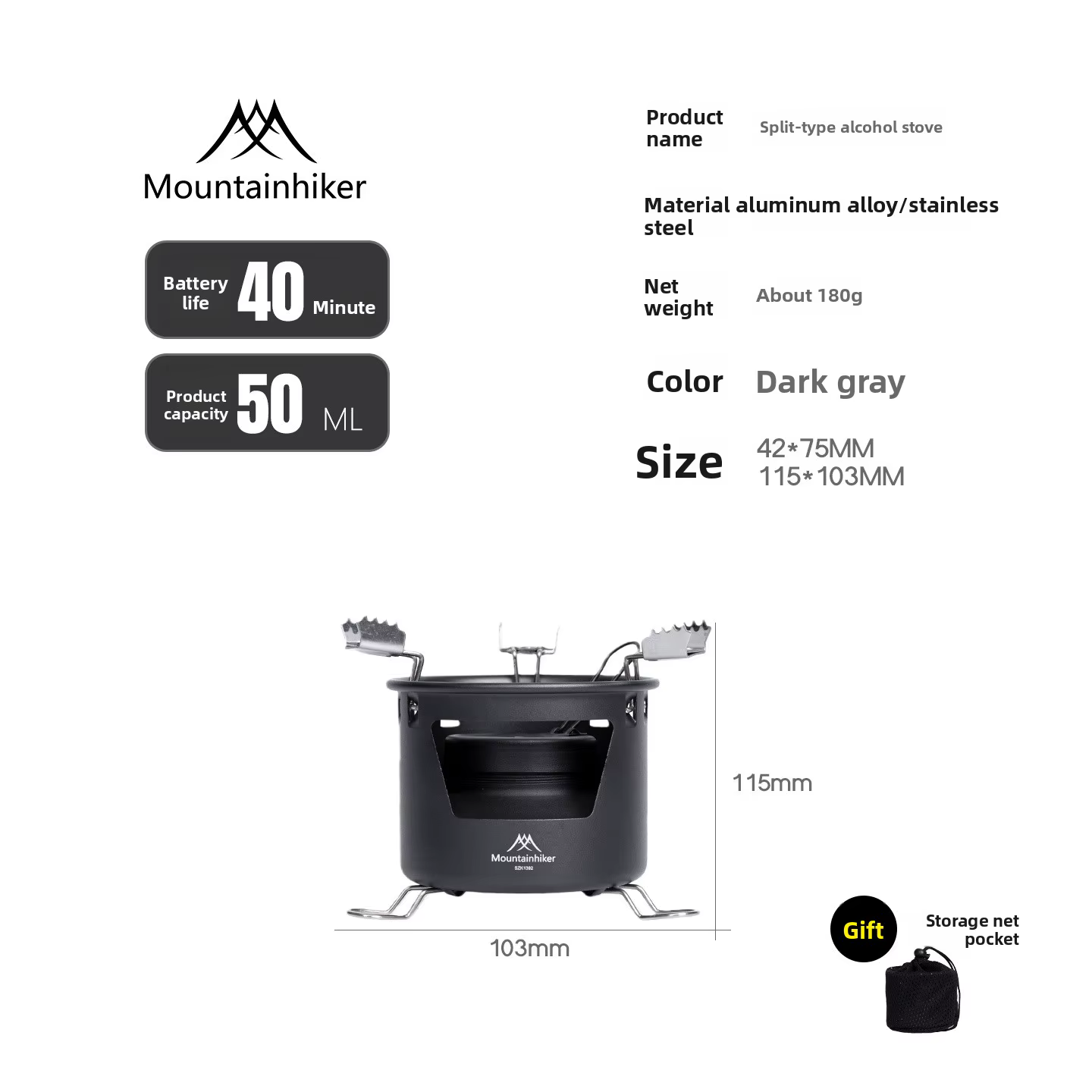 Réchaud à alcool portable MOUNTAINHIKER pour camping en plein air, bouilloire de cuisson pour thé, u
