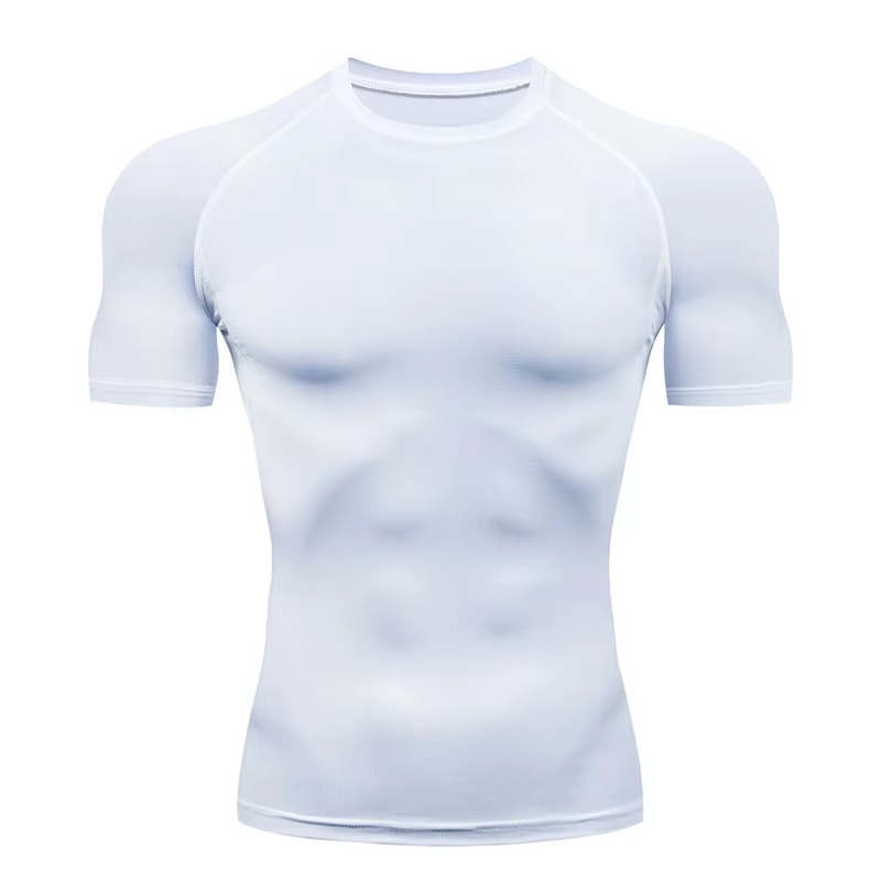 Hommes Compression course t-shirt Fitness serré à manches courtes t-shirt formation Jogging chemises