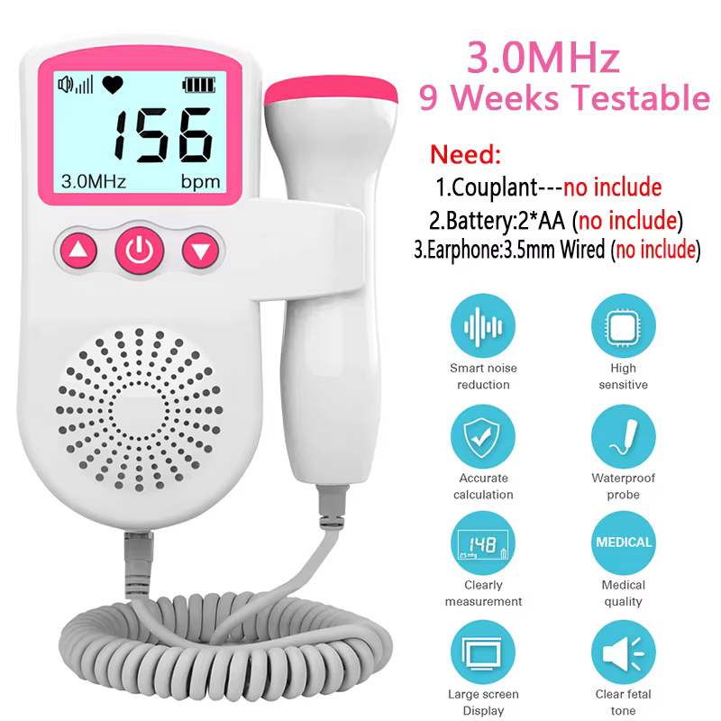 Doppler fœtal portable, détecteur de fœtus à ultrasons, moniteur de battement de machine, poche, son