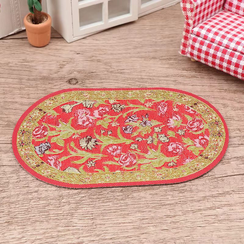 Tapis de sol rond Miniature pour maison de poupée 1:12, couverture ovale, modèle de chambre à couche