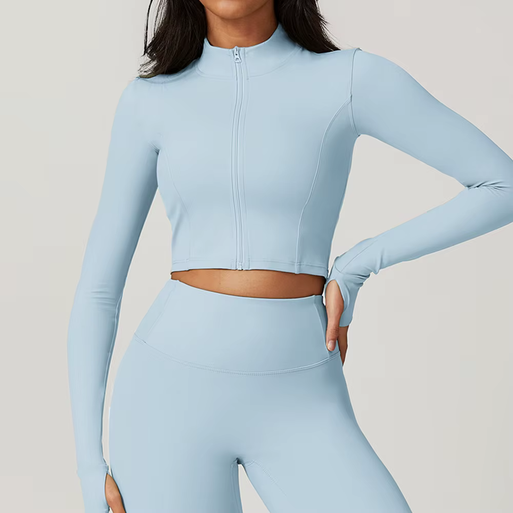 Haut à manches longues pour femmes, veste à fermeture éclair, chemises de Yoga, T-Shirt de course, d