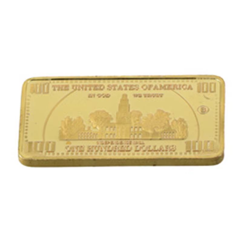 1 pièce Barre de monnaie américaine en or 24 carats de 100 dollars USD, plaquée or, sans boîte, cade