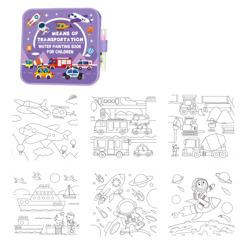 Livre de coloriage à l'eau Montessori, livre de peinture à l'eau réutilisable, livre de coloriage à 